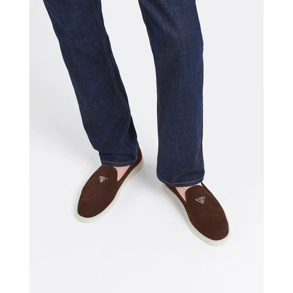 NEW Prada Men's Logo Slip-on Suede Loafers in Brown $950 - Prada Size 12 / US 13 - Picture 4 of 16